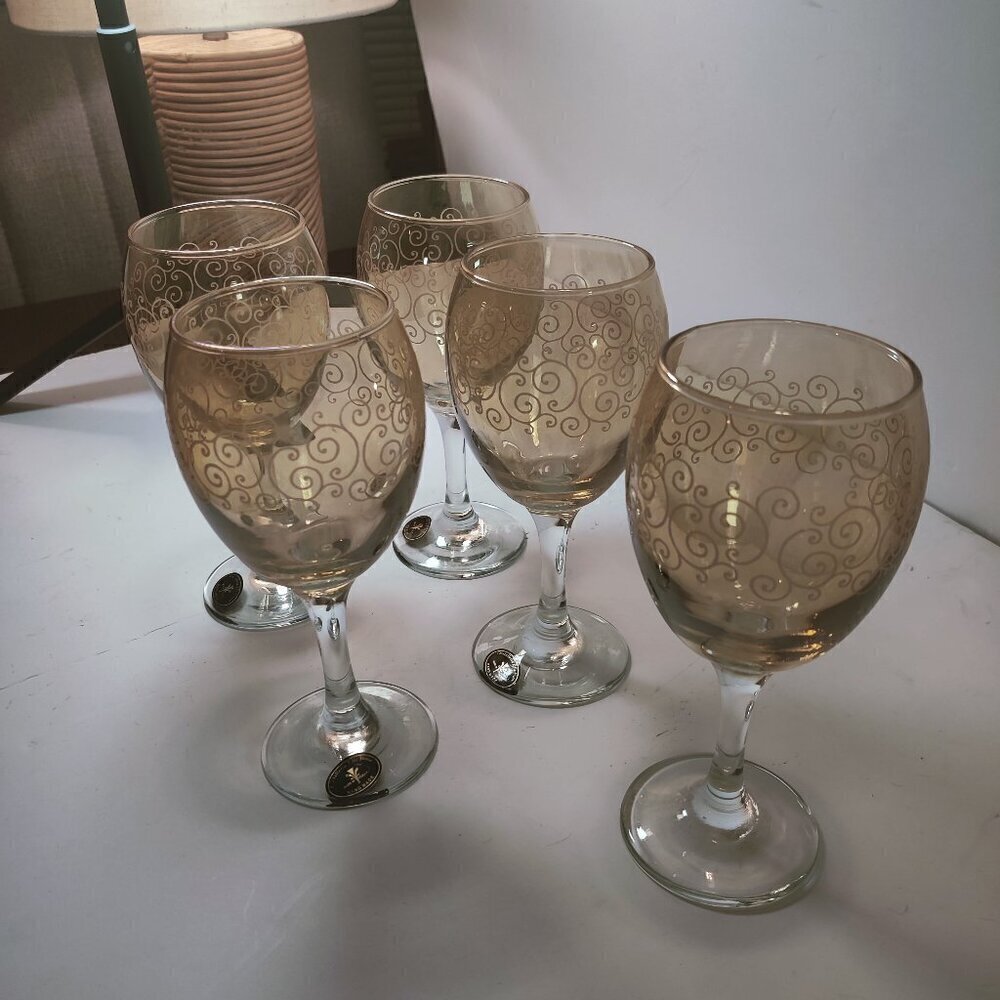 Crystaleria Ellli Fumo Wine glasses, Vintage Amber Colored white swirled vintage